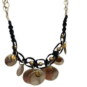 Chico’s Elegant Gold and Black Statement Necklace Silver Plated Chain